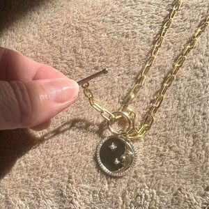 Set of 2 Gold and Black Yin Yang Pendant Necklace